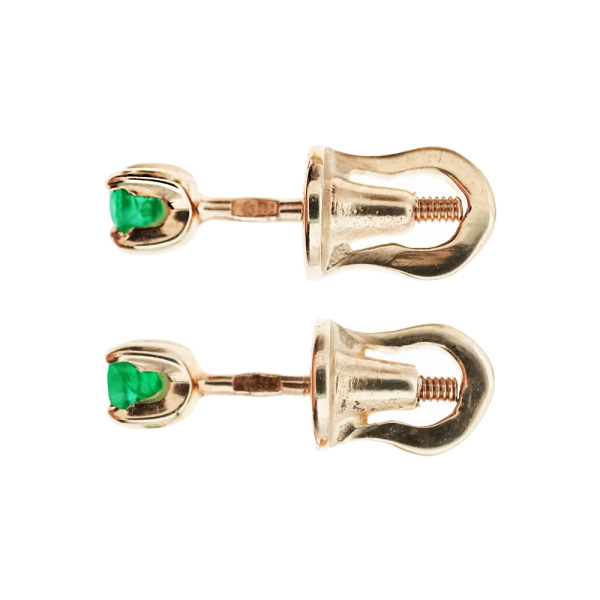 Пусеты из золота 585 пробы с изумрудом