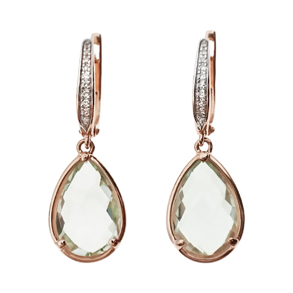 Серьги из золота 585 пробы с бриллиантами и празиолитом