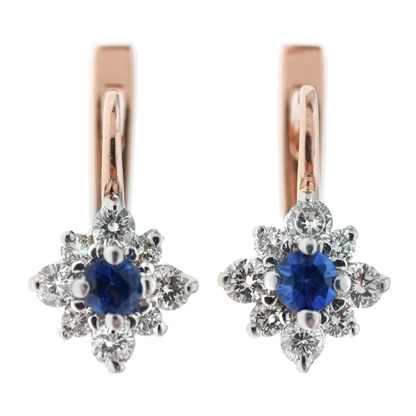 Серьги из золота 585 пробы с бриллиантами, корундом с.