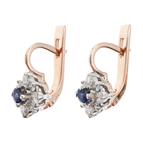 Серьги из золота 585 пробы с бриллиантами, корундом с.